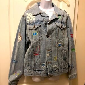 Brooklyn Cloth Savage Light Wash Denim Jacket Graffiti Hand Painted Unisex SZ M